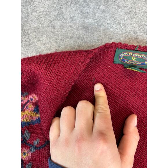 VTG Charter Club Petites Wool Floral Cardigan Womens Large Red Cottagecore 90s - Picture 5 of 10
